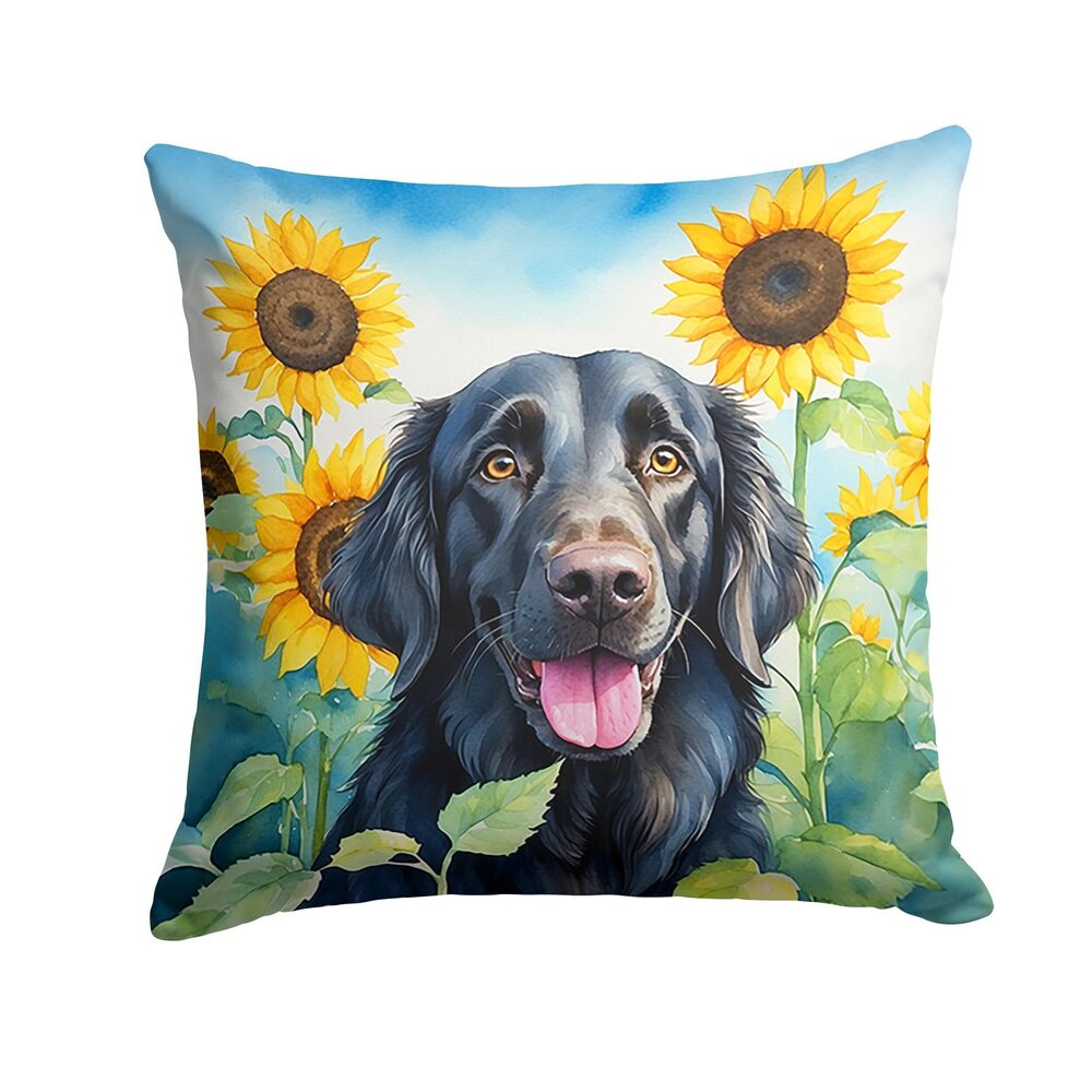 9236 in Sunflowers Throw Pillow, 14Hx14W, Flat-Coated Retriever 6078
